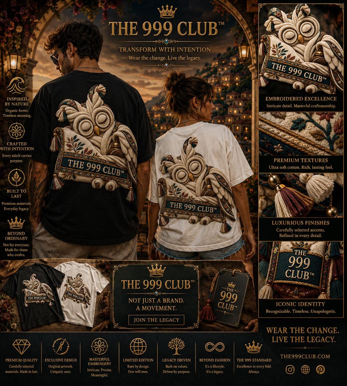 The 999 Club Embroidered Owl Tee: Relaxed Cotton, Garden Inspired Art