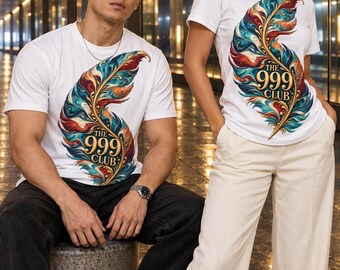 Wearable Art The 999 Club Feather Illustration Tee | Ornate Colorful Feather Shirt