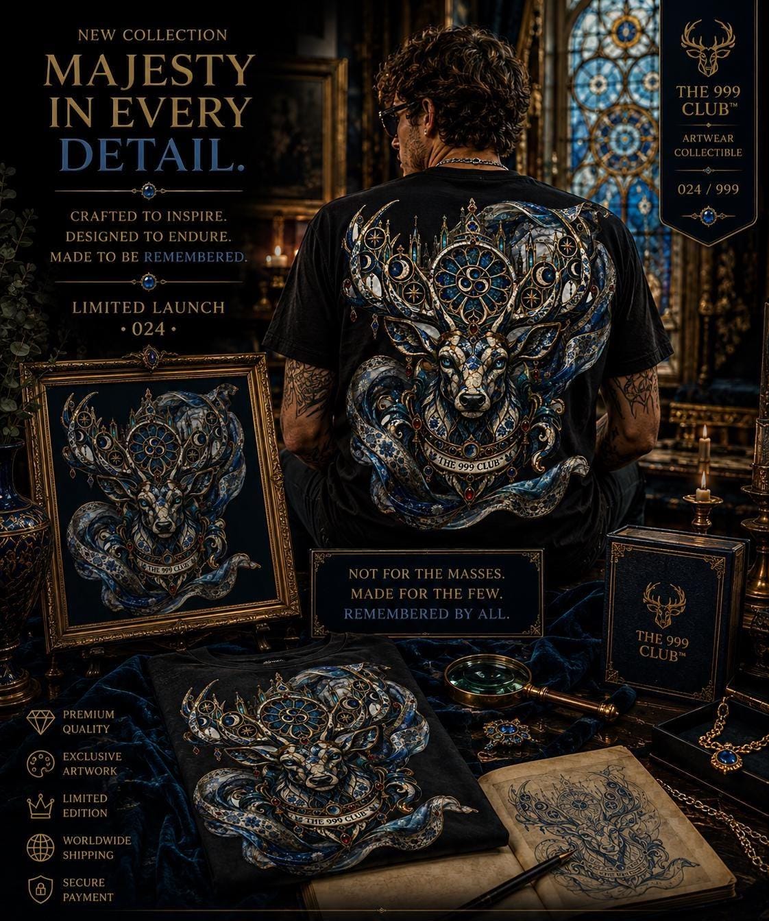 Artistic Deer T-Shirt: Porcelain Ceramic Pattern, Nature Animal Graphic Tee