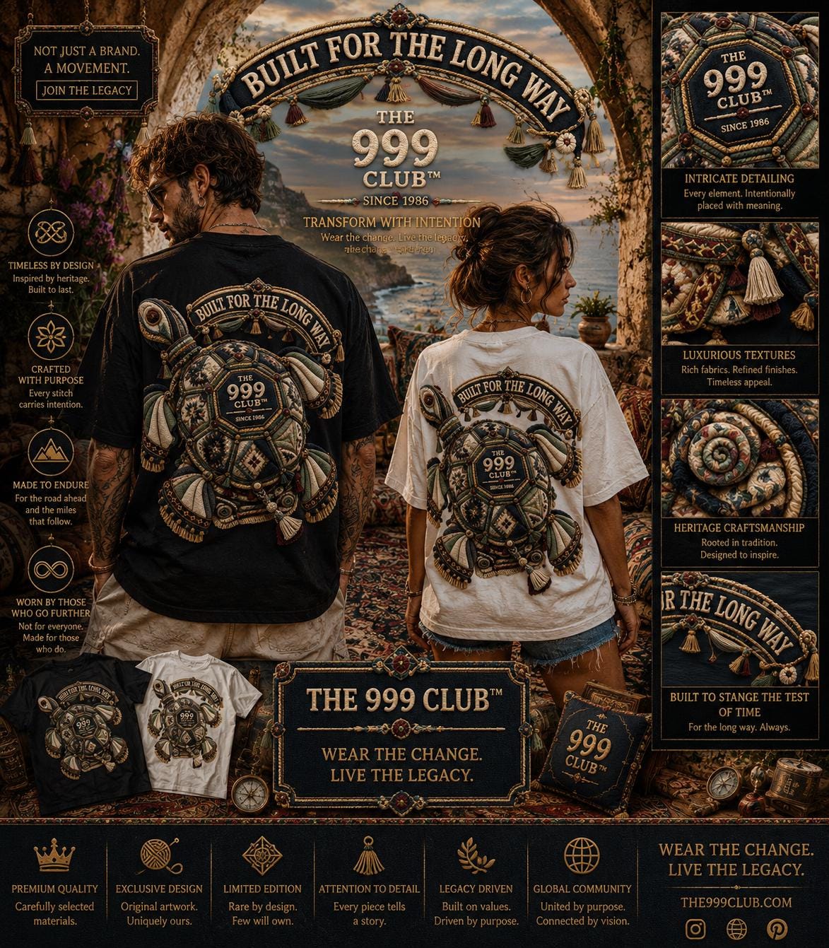 The 999 Club Oversized Cotton Tee: Artistic Turtle Graphic, Relaxed Fit