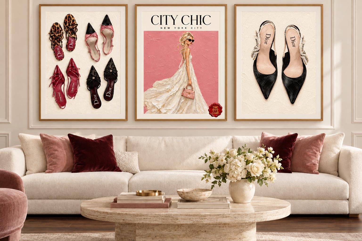 Stiletto High Heels and Women's Sandals Oil Painting Poster, Elegant Feminine Shoe Wall Art, Luxury Fashion Boutique Decor, Chic Gallery Art — THE 999 CLUB digital wall art