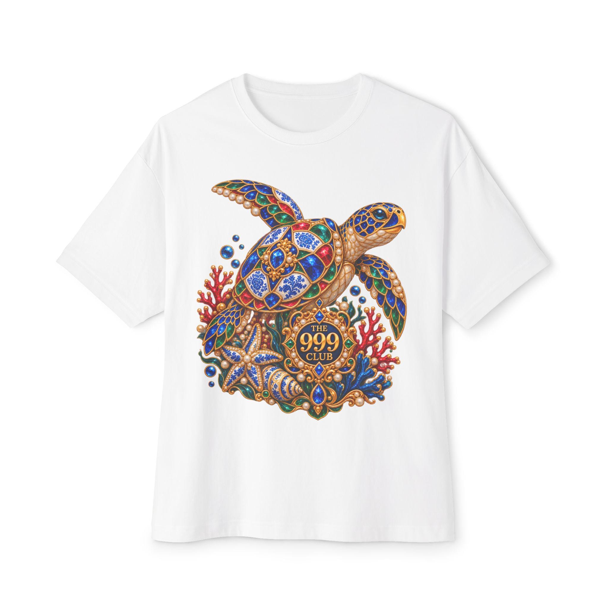Bejeweled Sea Turtle T-Shirt | Gemstone Turtle Tee, Ocean Coral Design — original porcelain luxe T-shirt design by THE 999 CLUB