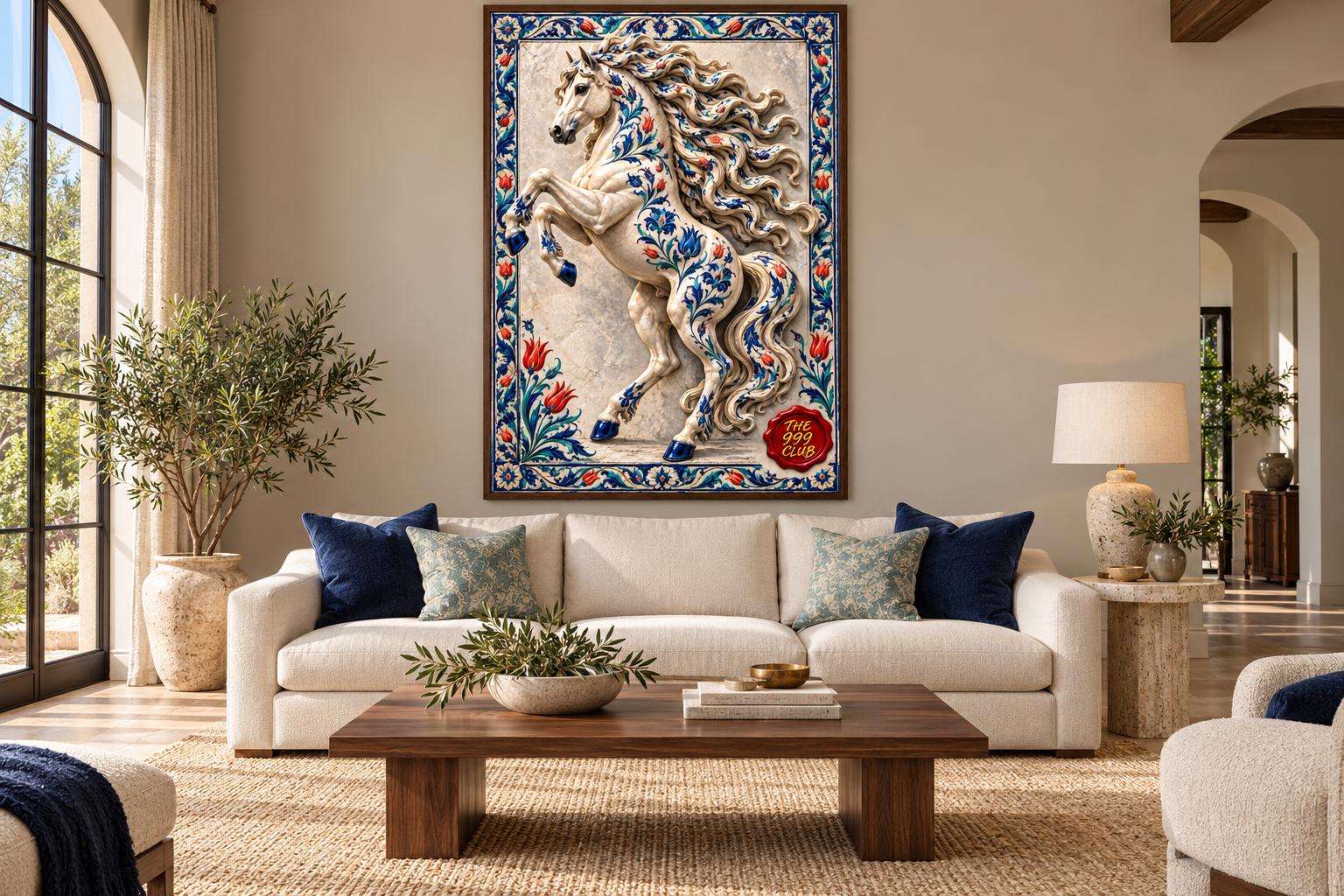 Andalusian Horse Porcelain Art Poster, Ornate Ceramic Tile Motifs, Equestrian Wall Decor, Elegant Animal Lover Gift, Spanish Home Gallery — THE 999 CLUB digital wall art