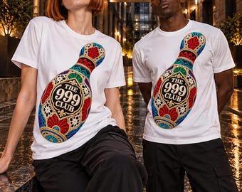 The 999 Club Bowling Pin Tee | Vintage Floral Pinstripe Graphic Wearable Art