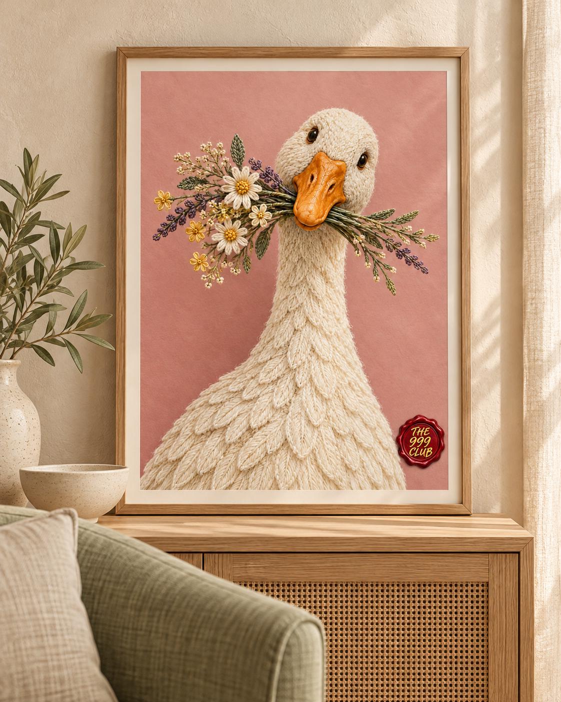 Goose Lavender Daisy Wall Art Poster, Floral Farm Bird Print, Whimsical Cottagecore Decor, Rustic Country Kitchen Art, Spring Home Decor — THE 999 CLUB digital wall art