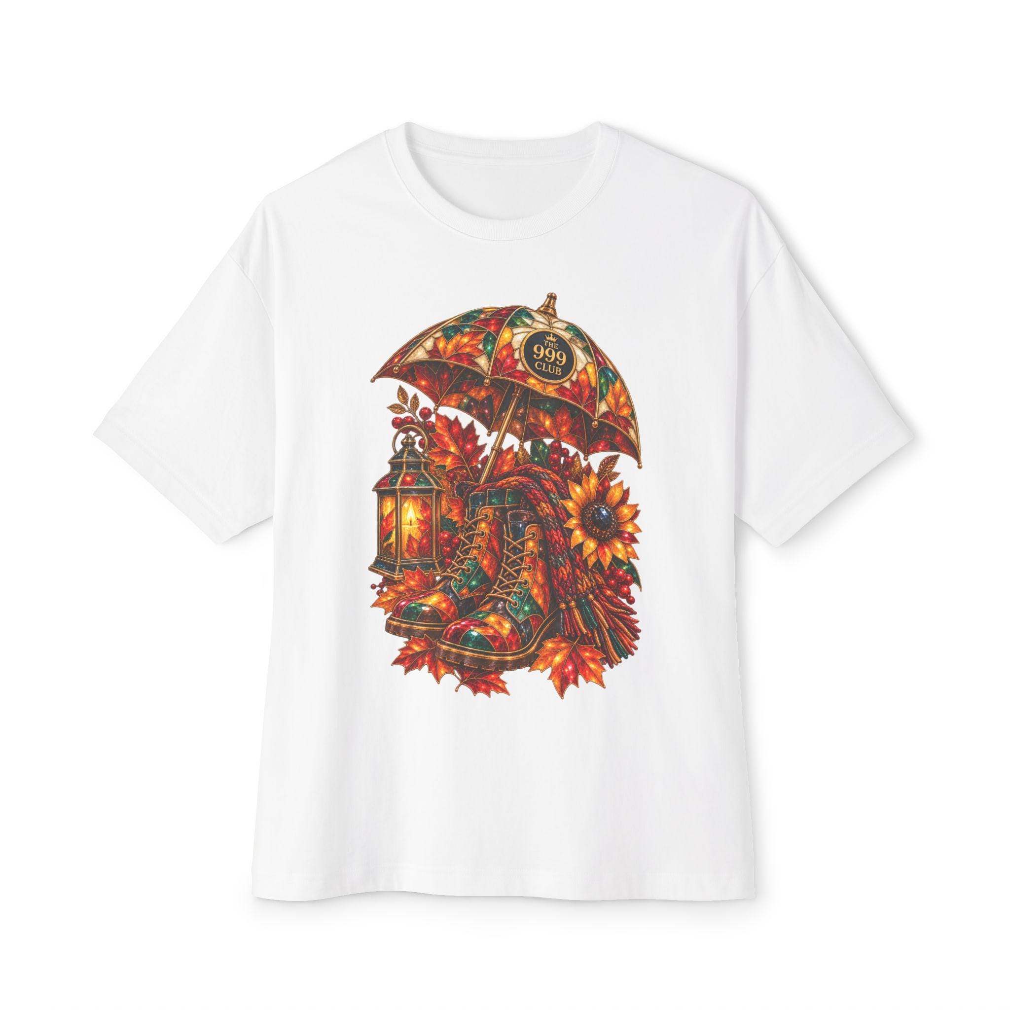 Autumn Umbrella Lantern Tee | Fall Leaves Sunflower Shirt — original holiday T-shirt design by THE 999 CLUB