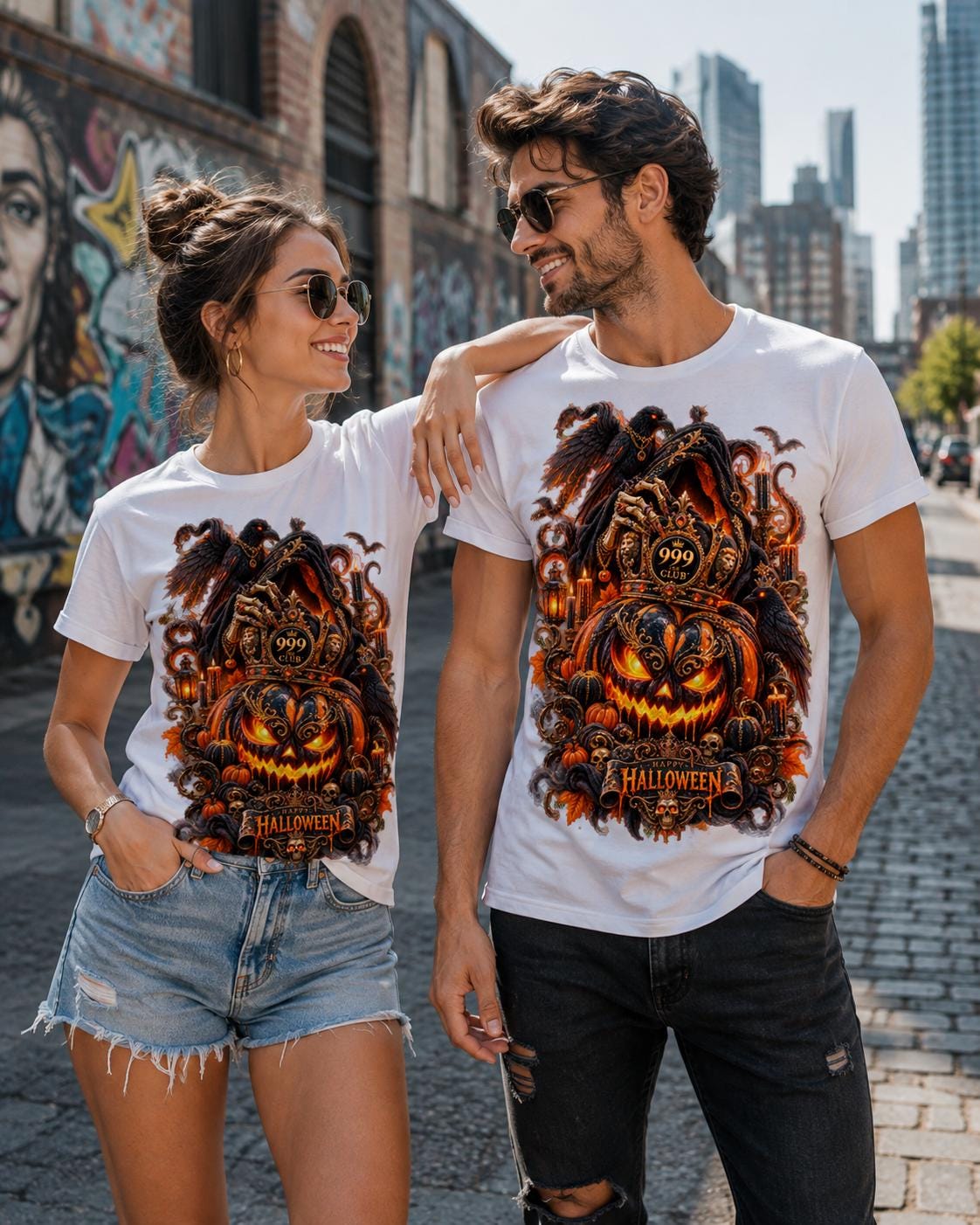 Jack-o'-Lantern Raven Halloween design T-Shirt | Pumpkin Horror Illustration