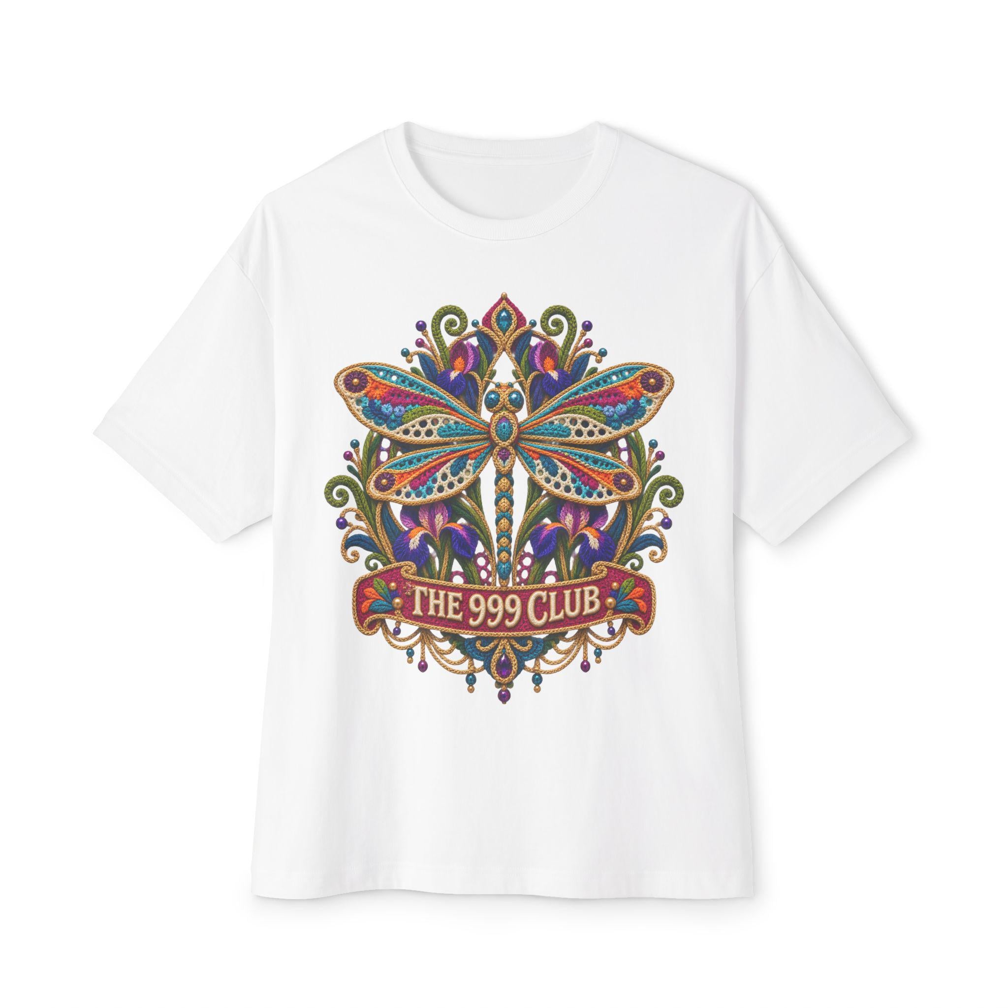 Lace Knitting Colorful Dragonfly Illustration The 999 Club Tee | Boho Insect Graphic Shirt — original bohemian art T-shirt design by THE 999 CLUB