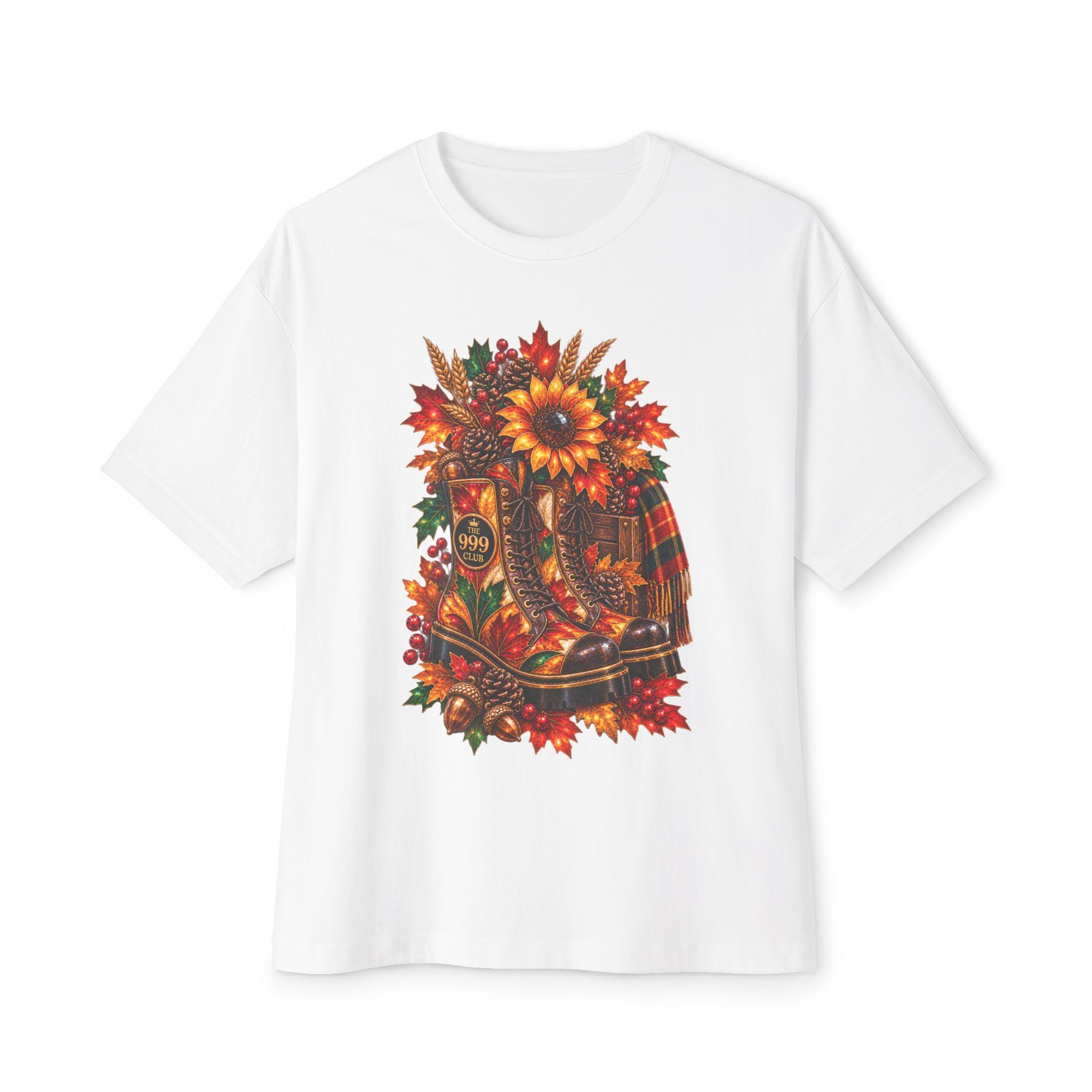 Autumn Cowboy Boots Tee | Fall Sunflower Plaid Harvest Design — original holiday T-shirt design by THE 999 CLUB