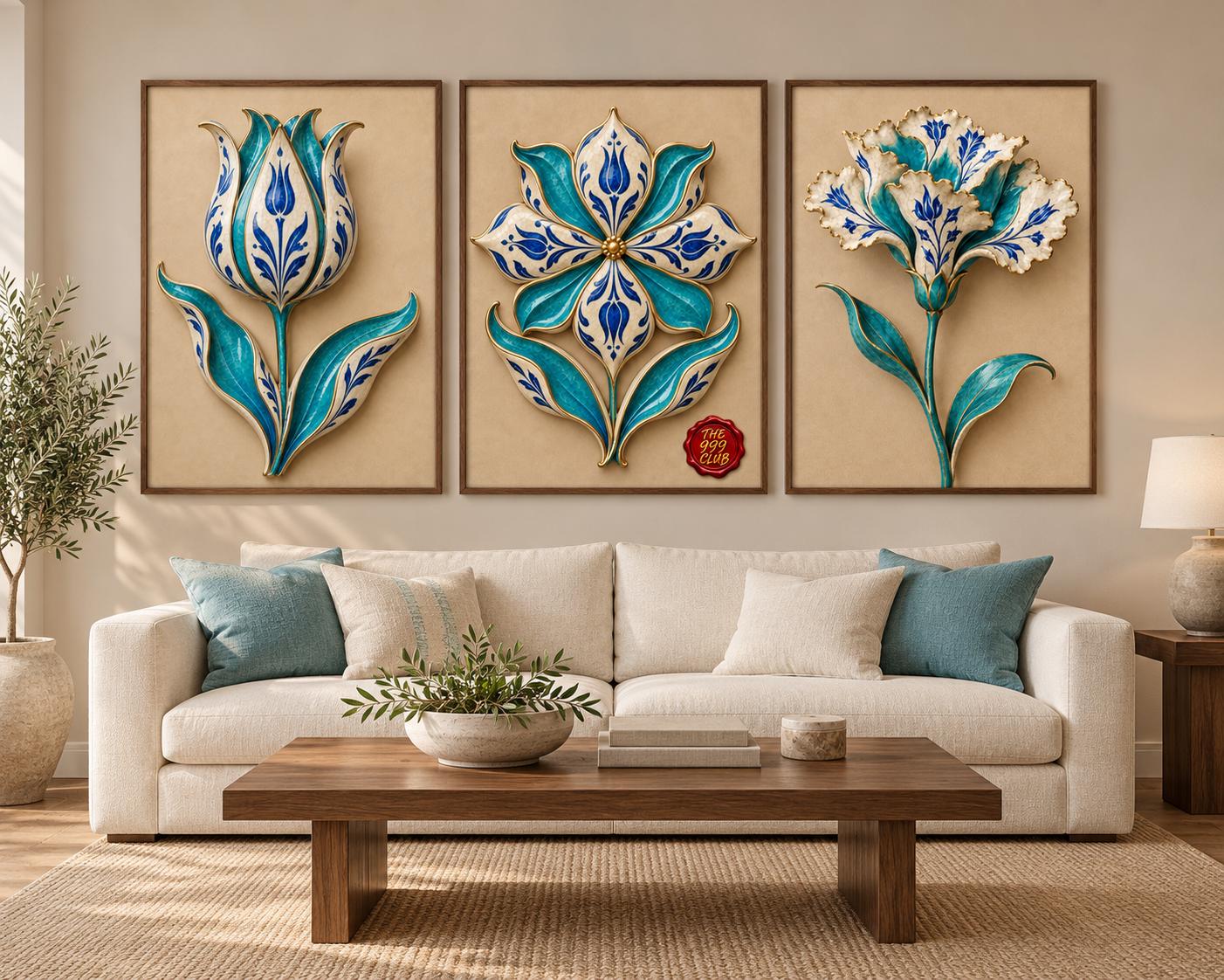 Iznik Porcelain Tulip and Carnation Art Poster, Turkish Ceramic Tile Floral Wall Art, Ornate Botanical Print, Luxury Home Decor Fine Artwork — THE 999 CLUB digital wall art