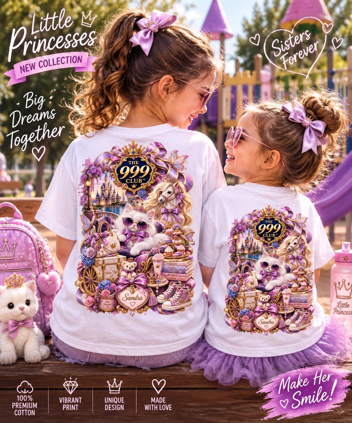 Personalized Kids T-Shirt: Custom Name, Princess Cat Design (Unisex Tee)