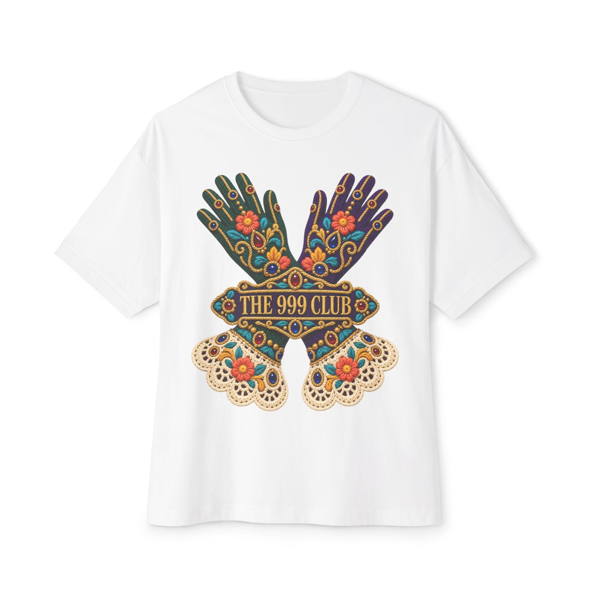 Floral Decorative Gloved Hands The 999 Club Tee Wool Knit — original bohemian art T-shirt design by THE 999 CLUB
