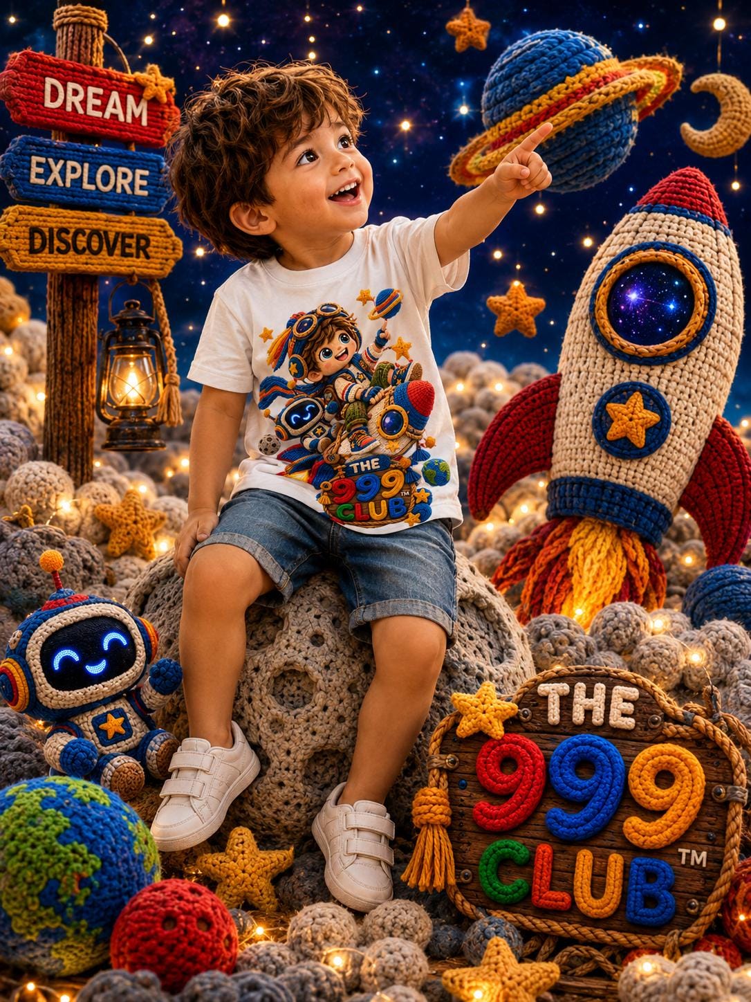 Kids Space Adventure Tee, Colorful Planets, Rockets, Astronauts (100% Cotton)