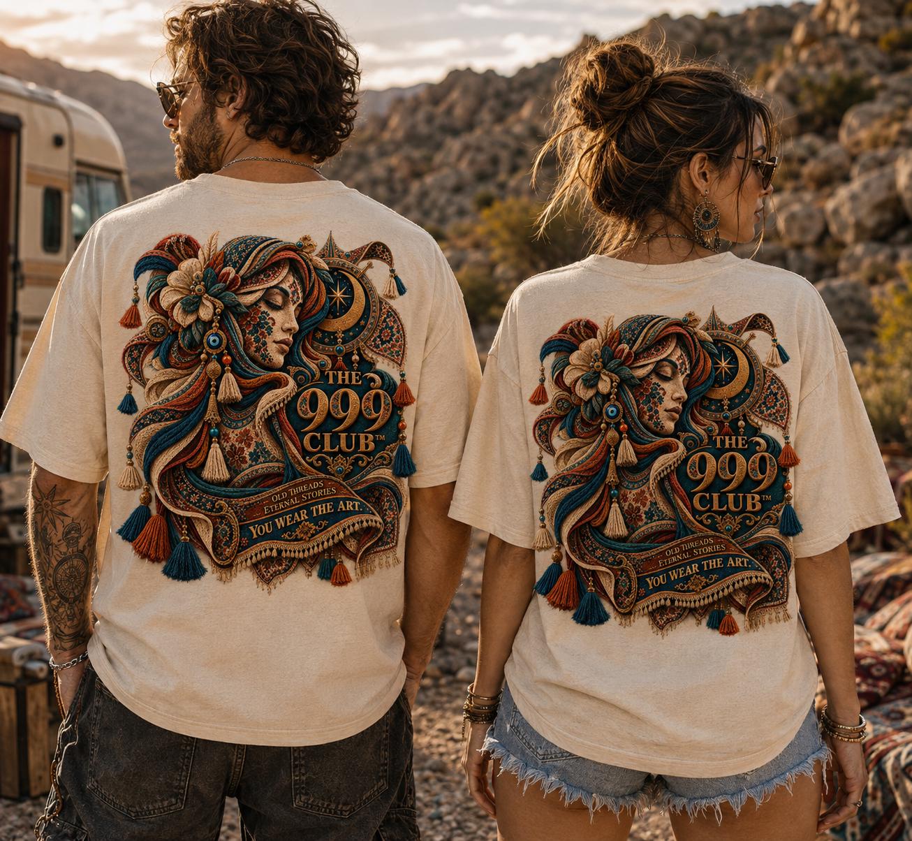 Oriental Carpet Graphic Tee, Double Print Unisex Shirt, Oversized Cotton T-Shirt