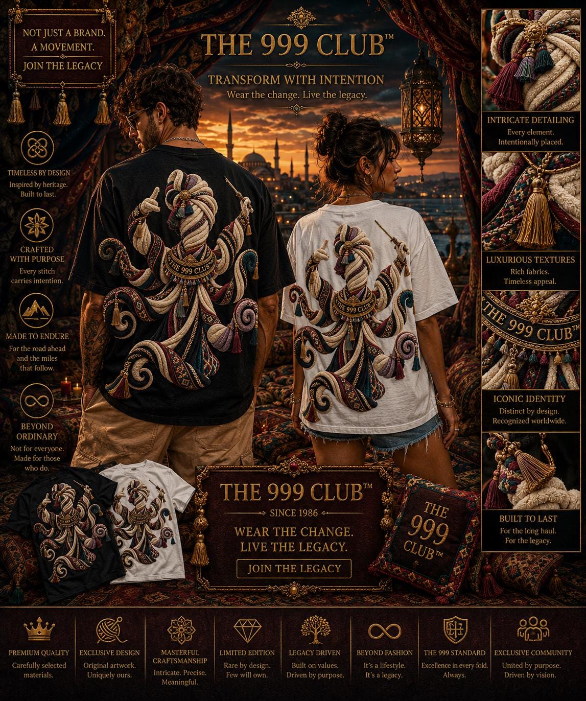 The 999 Club Embroidered Tee: Intricate Tassel Design, Relaxed Fit Cotton Shirt