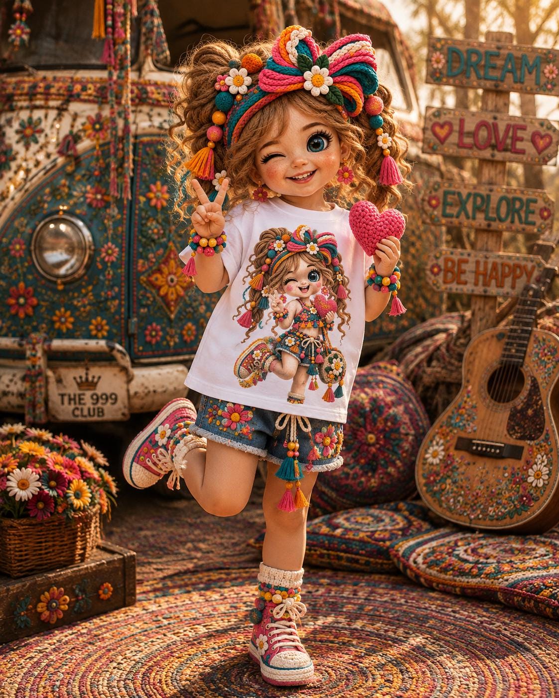 Toddler Graphic Tee, Colorful Character Art, Lightweight Cotton Shirt (Stret Style)