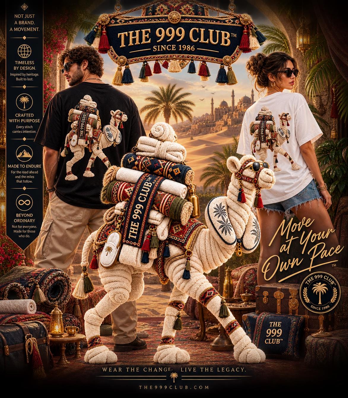 The 999 Club Oversized Cotton Tee: Artistic Camel Illustration, Relaxed Fit