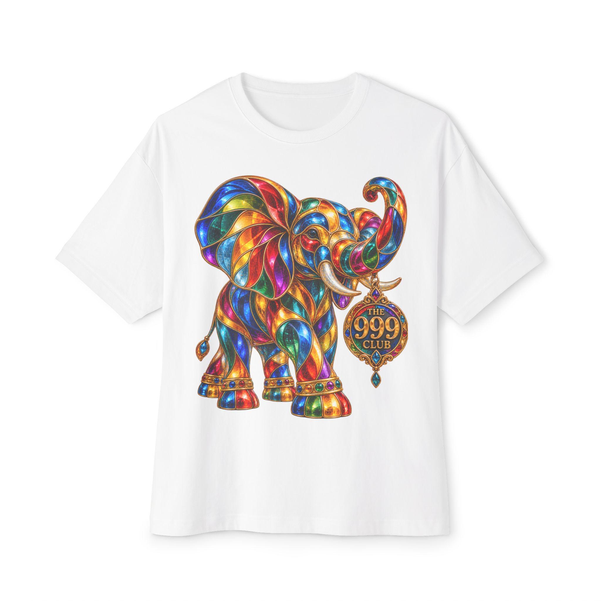 Colorful Kaleidoscope Elephant tee | The 999 Club graphic shirt — original bohemian art T-shirt design by THE 999 CLUB
