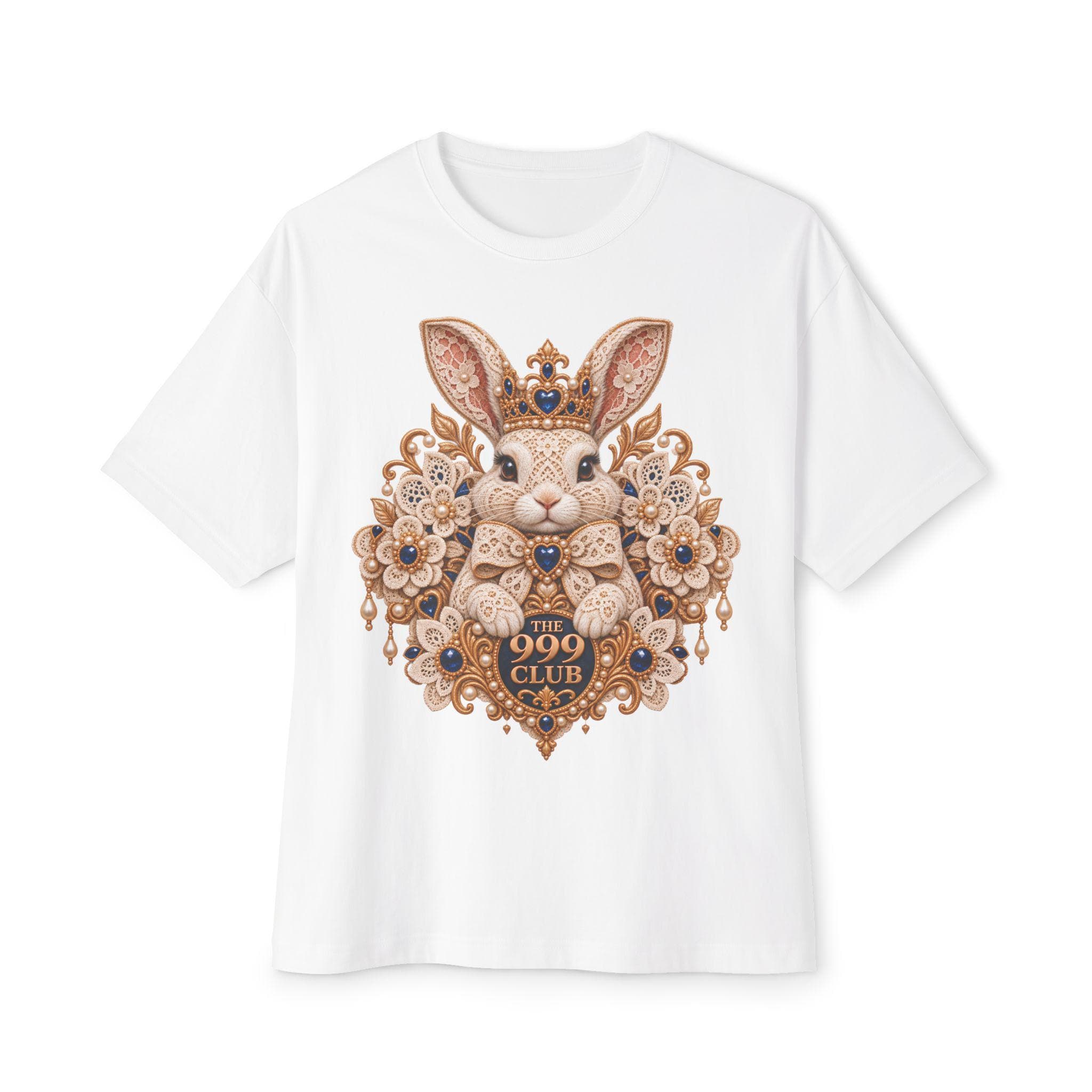 Royal Bunny Lace Knitting Illustration Tee | The 999 Club ornate rabbit design — original holiday T-shirt design by THE 999 CLUB