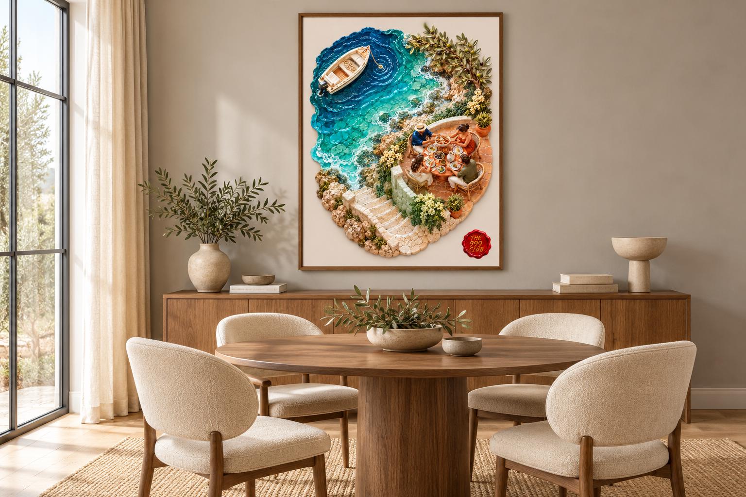 Beach Sailboat Couples Wall Art Poster, Sandy Shore Stairs Palm Trees, Romantic Coastal Home Decor, Seaside Landscape Print, Beach House Art — THE 999 CLUB digital wall art
