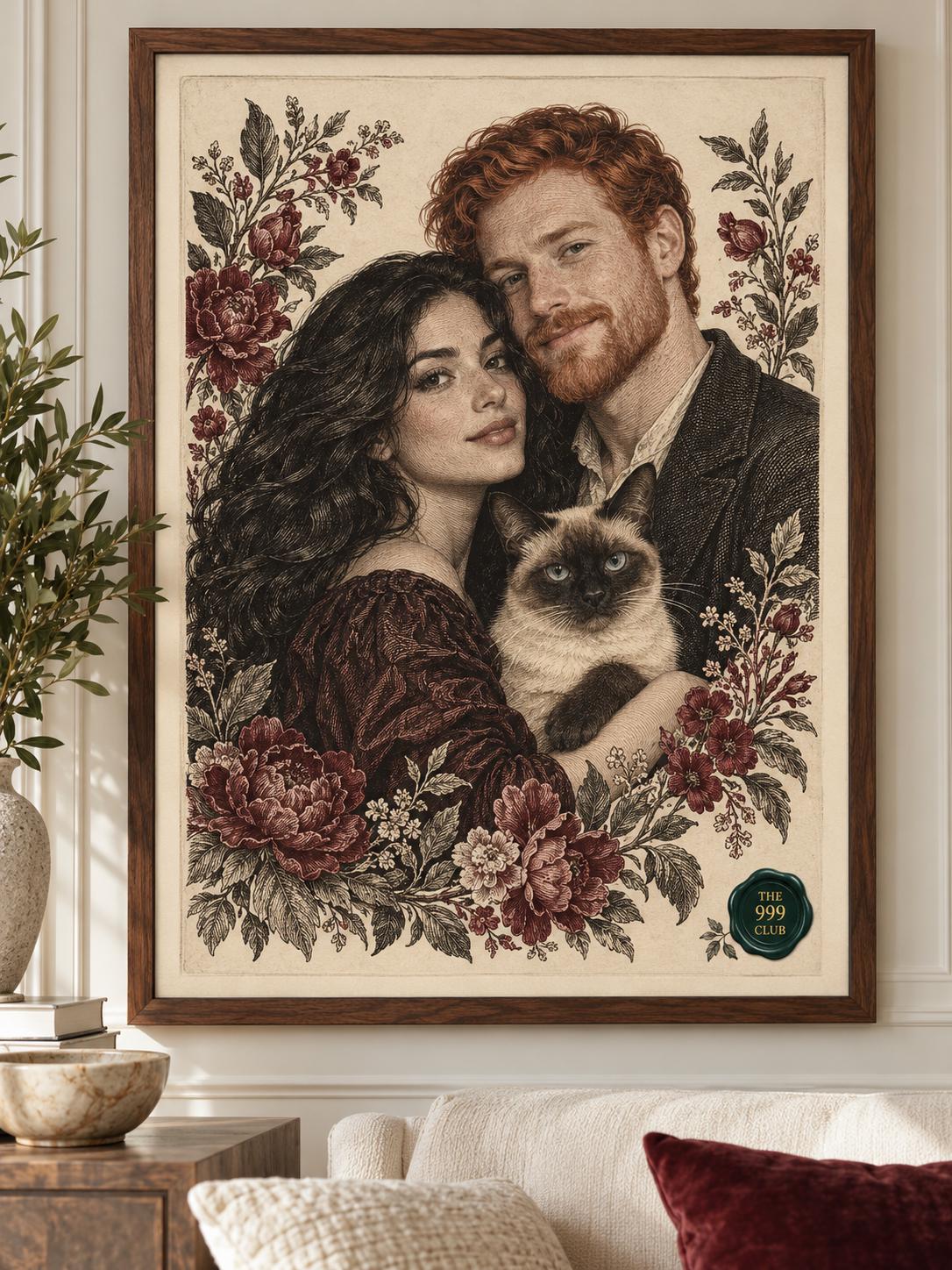 Custom woodcut portrait — personalized digital wall art
