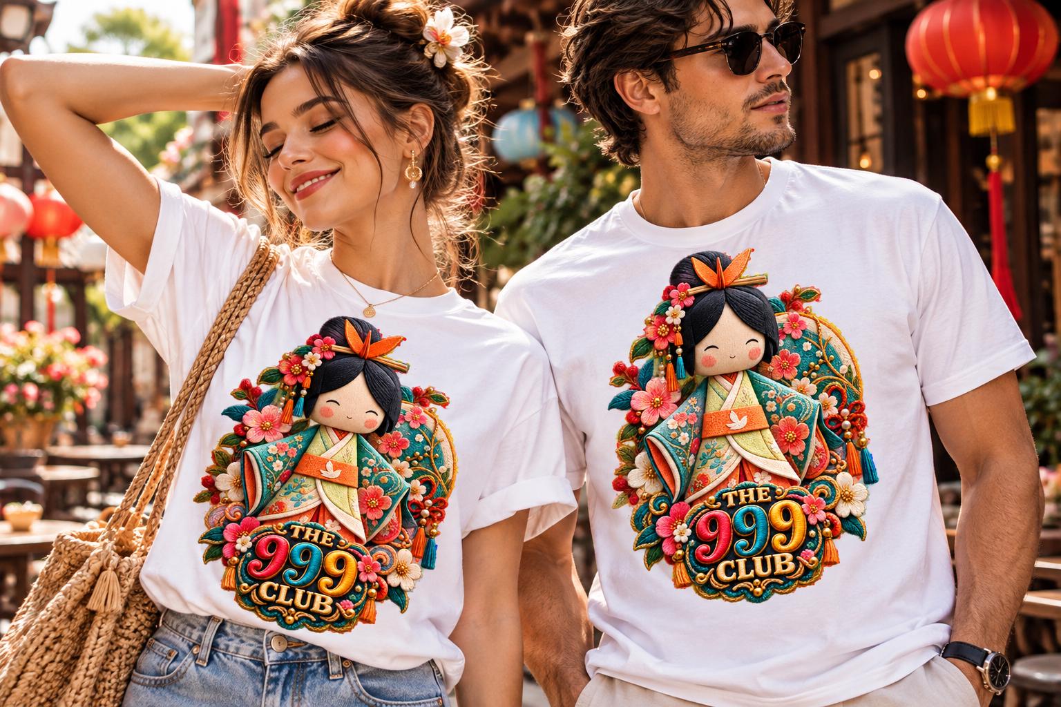 Asian Inspired Felt Flower Art T-Shirt, Oriental Floral Graphic Tee, Bohemian Wearable Art, Handmade Style, Unique Birthday Gift, Streetwear — THE 999 CLUB wearable art