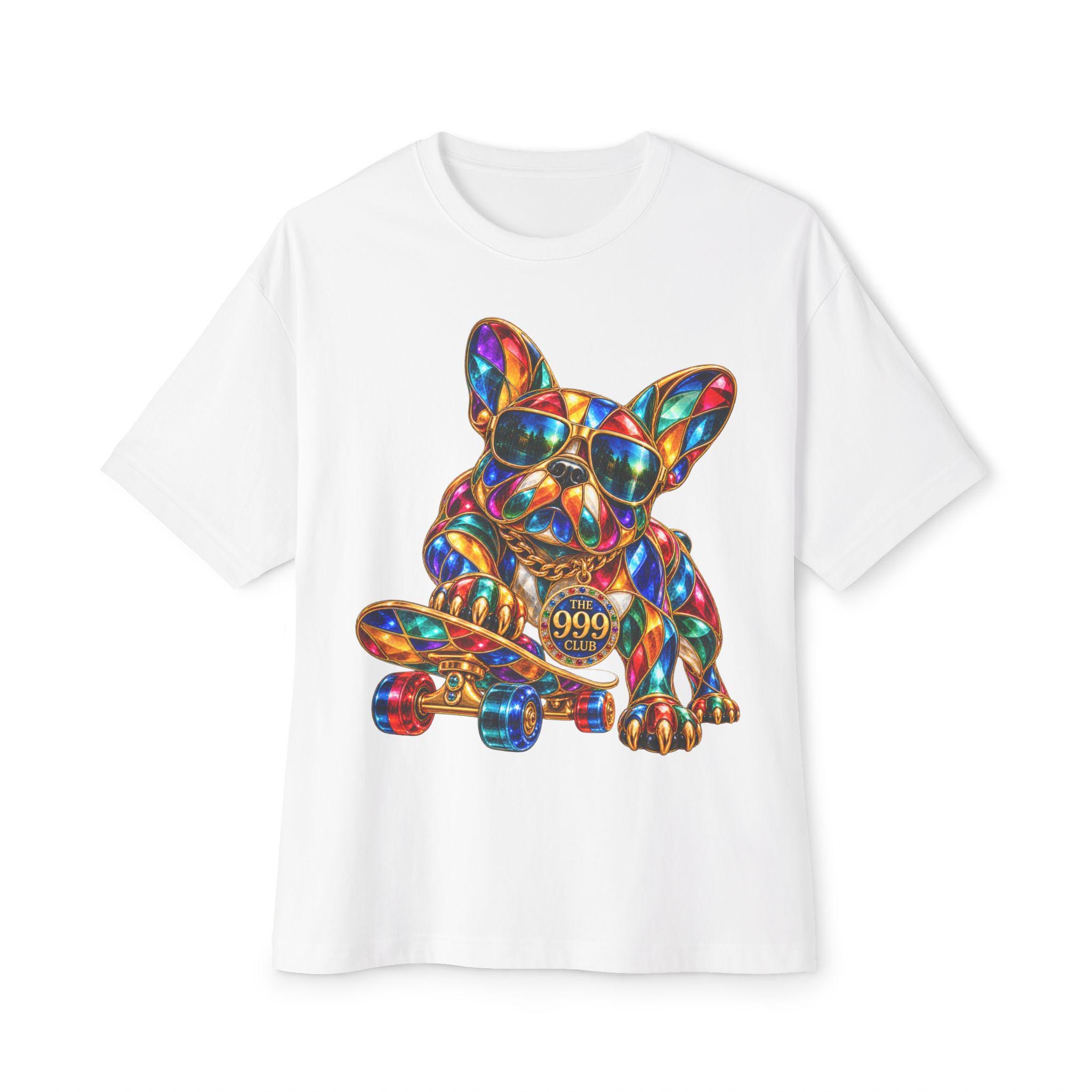 Colorful Gemstone French Bulldog Graphic Tee | Bling Puppy Shirt — original porcelain luxe T-shirt design by THE 999 CLUB