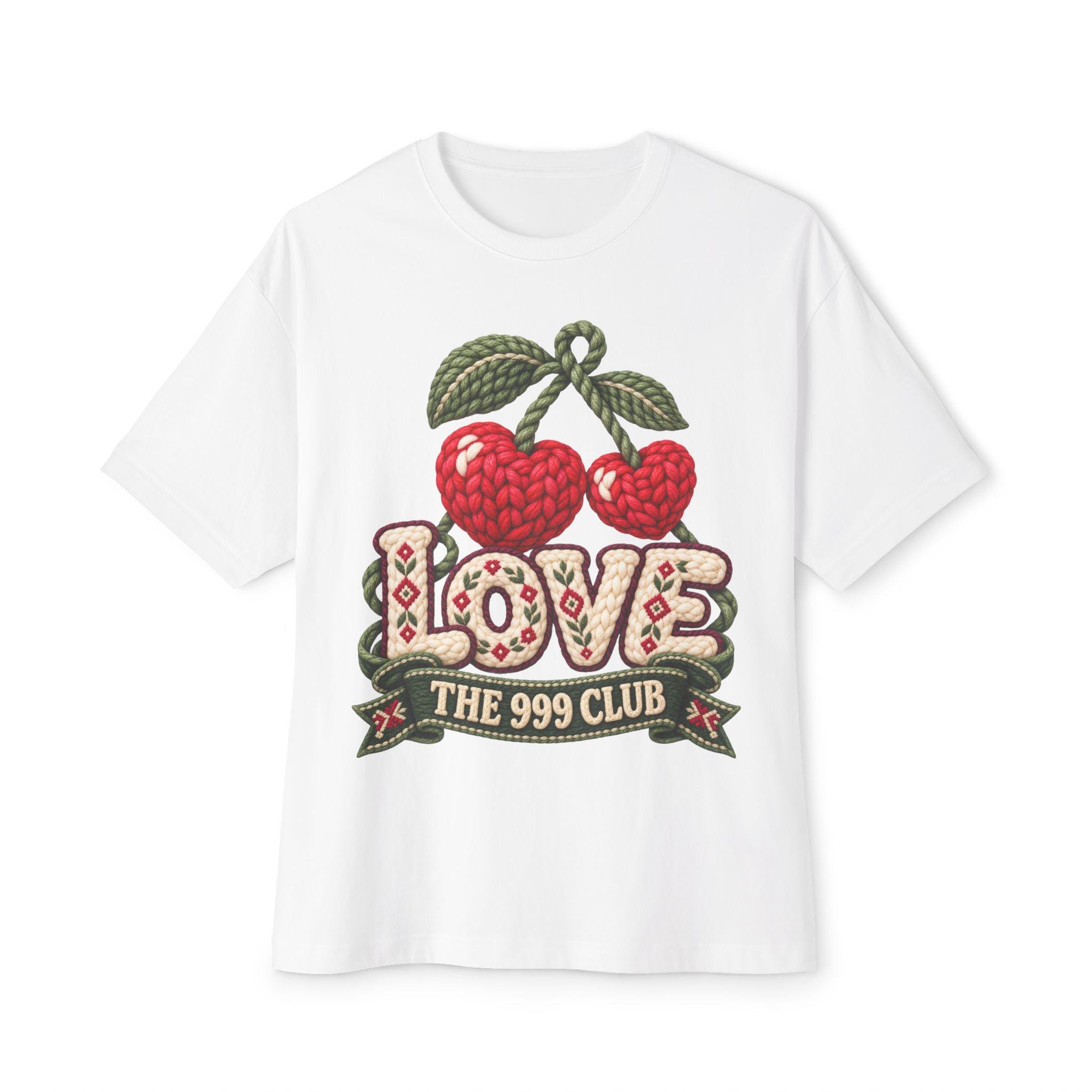 Limited Edition The 999 Club Love Shirt, Knitted Cherries, Retro Graphic Tee — THE 999 CLUB wearable art