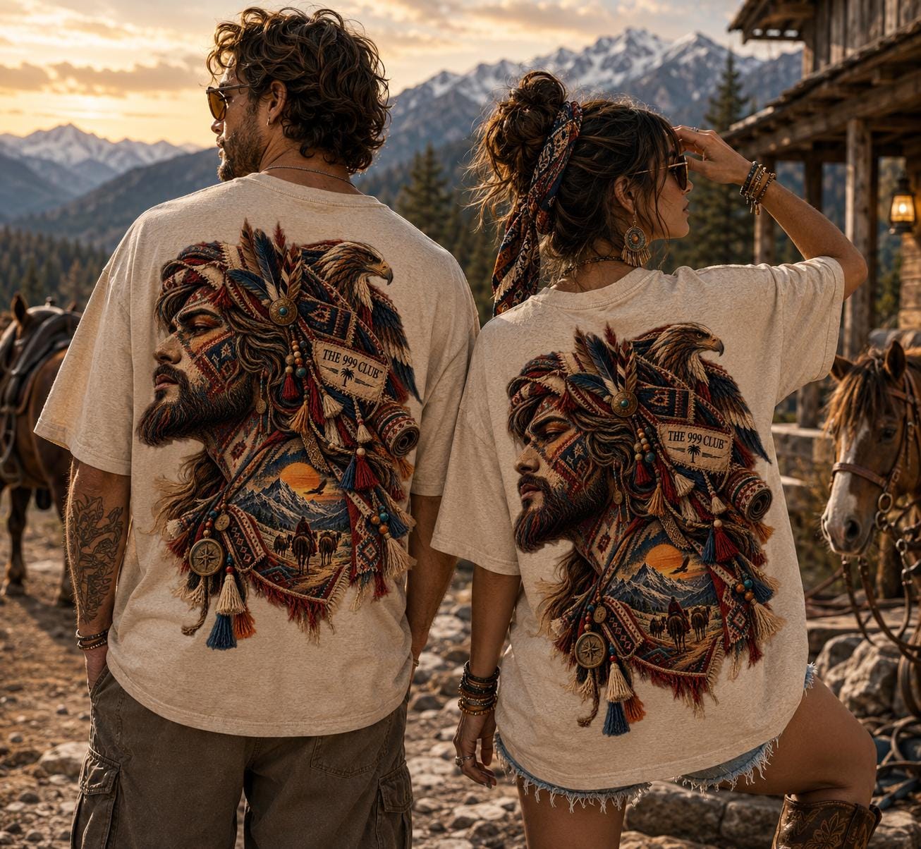 Boho Graphic T-Shirt, Daily Cotton Tee, Statement Back Artwork (Unisex)
