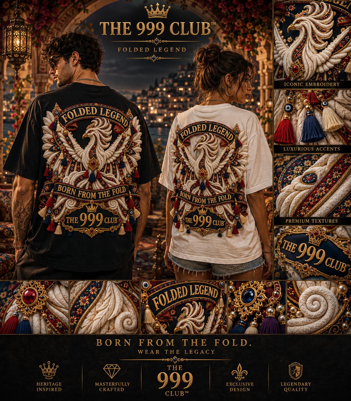 The 999 Club Embroidered T-Shirt: Folded Legend, Heritage Inspired Design