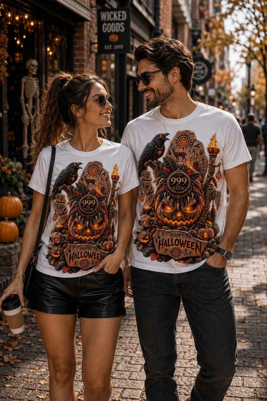 Haunted Pumpkin Crow Illustration T-Shirt | Halloween