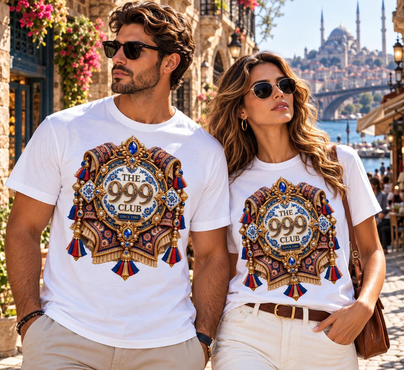 The 999 Club ornate jewel crest Tee | Vintage tapestry emblem T-shirt