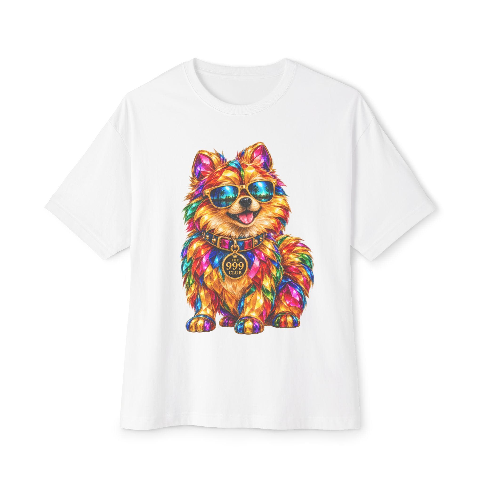 Colorful Sunglasses Pomsky Dog Tee | Vibrant Rainbow Pomeranian Shirt — original animal art T-shirt design by THE 999 CLUB