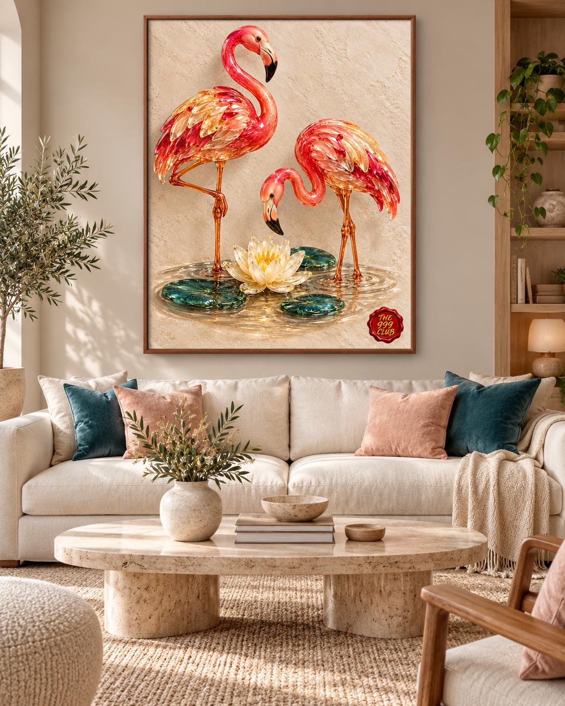 Flamingo Fused Glass Art Poster, Colorful Tropical Bird Wall Decor, Elegant Glasswork Inspired Artwork, Unique Housewarming Gift for Home — THE 999 CLUB digital wall art
