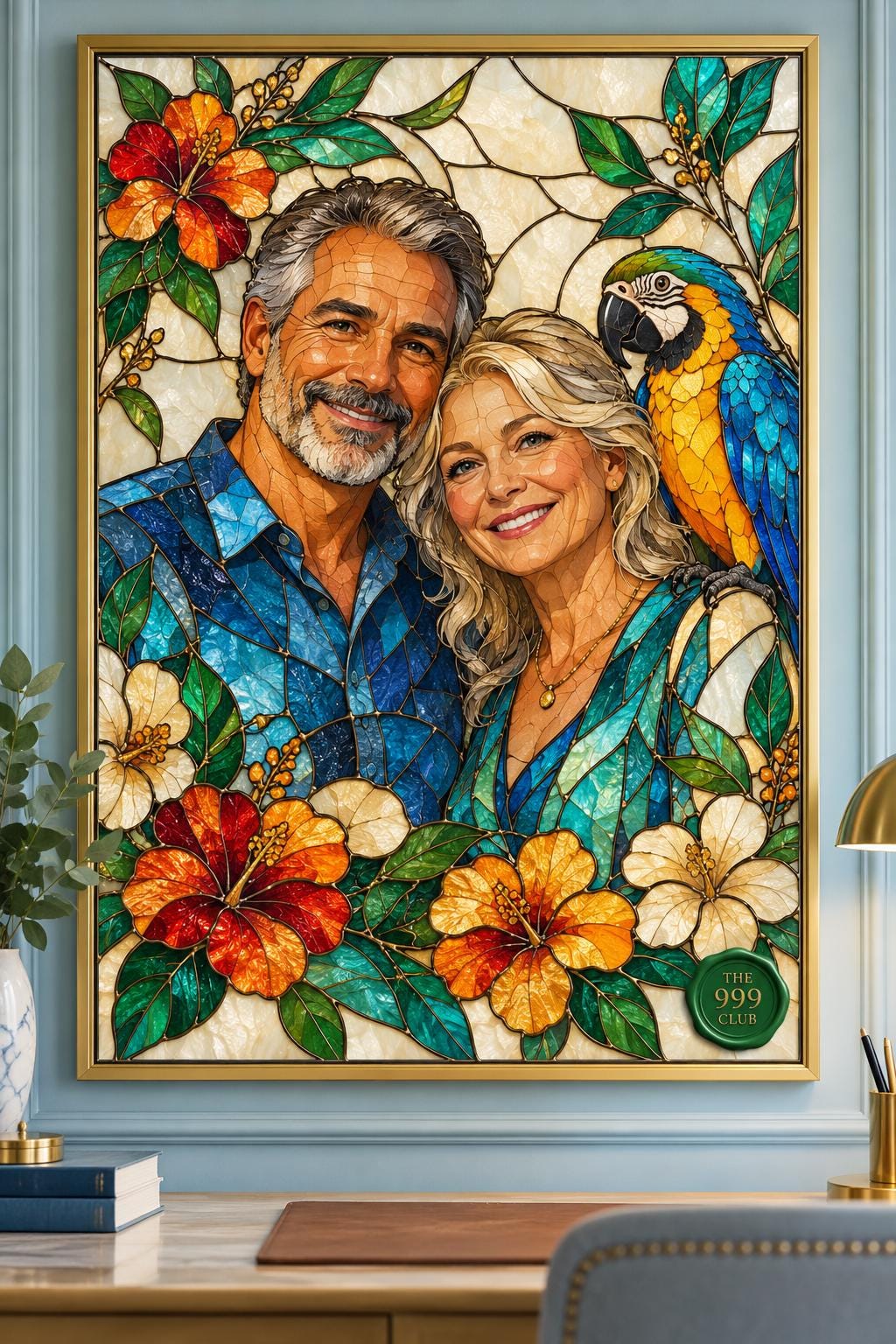 Custom stained glass portrait — personalized digital wall art