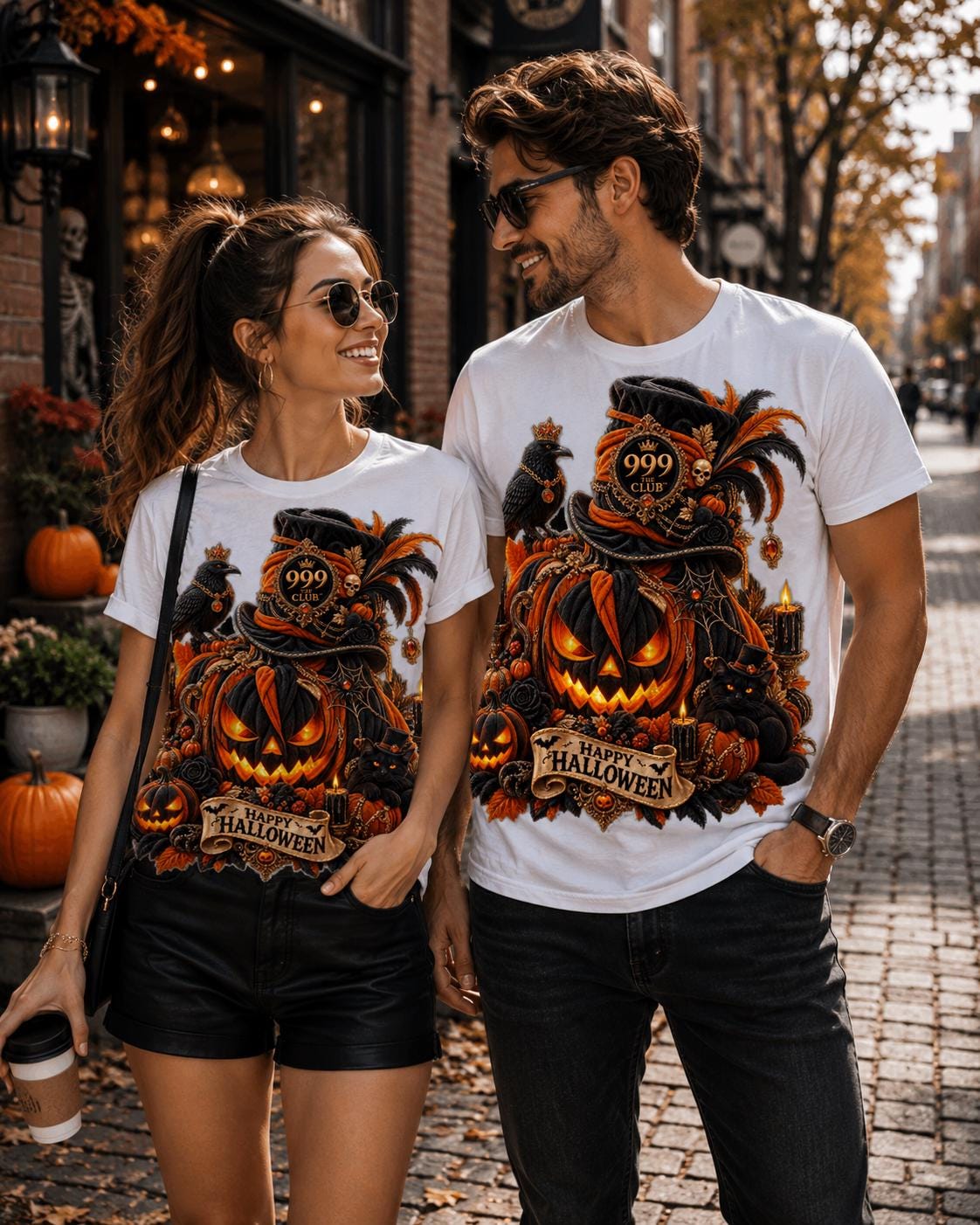 Spooky Jack-o'-Lantern Stack Halloween T-Shirt | Pumpkin Crow Design