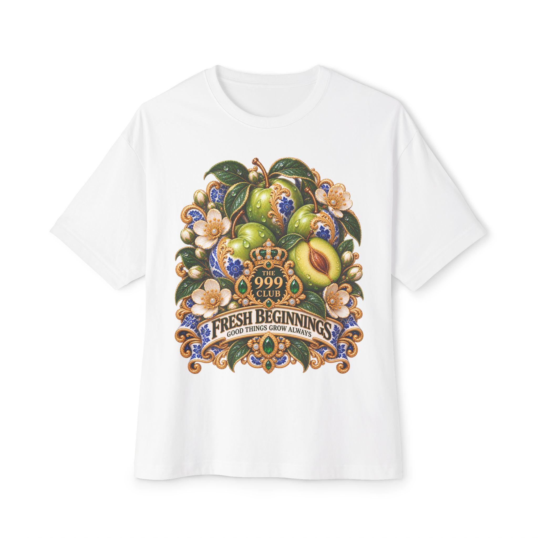 Fresh Beginnings vintage fruit crest Tee | green apple illustration