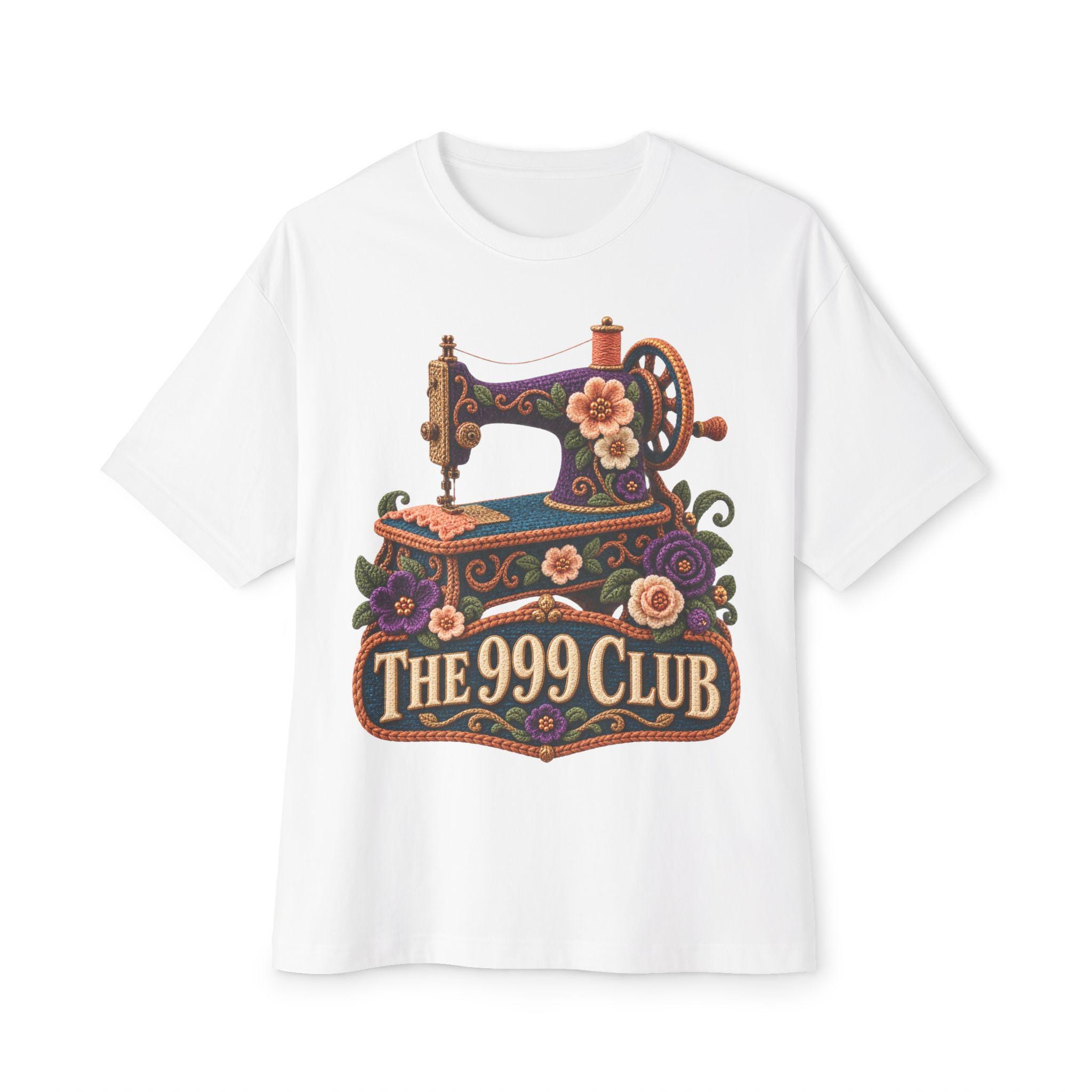 Vintage Sewing Machine Wool Knit The 999 Club Tee | Floral Sewing Design — original bohemian art T-shirt design by THE 999 CLUB