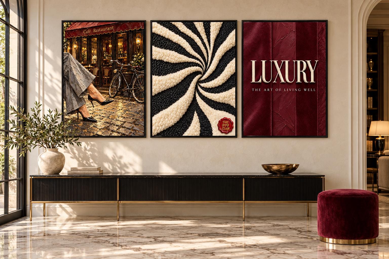 Luxury Cafe Woman with Bicycle and Zebra Poster, Elegant Fashion Oil Painting Wall Art, Chic Parisian Bistro Scene, Modern Home Decor Prints — THE 999 CLUB digital wall art