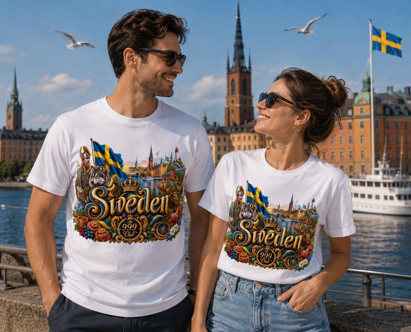 Oversized Sweden T-Shirt: Viking Motifs, Stockholm Skyline, Swedish Flag (Unisex)