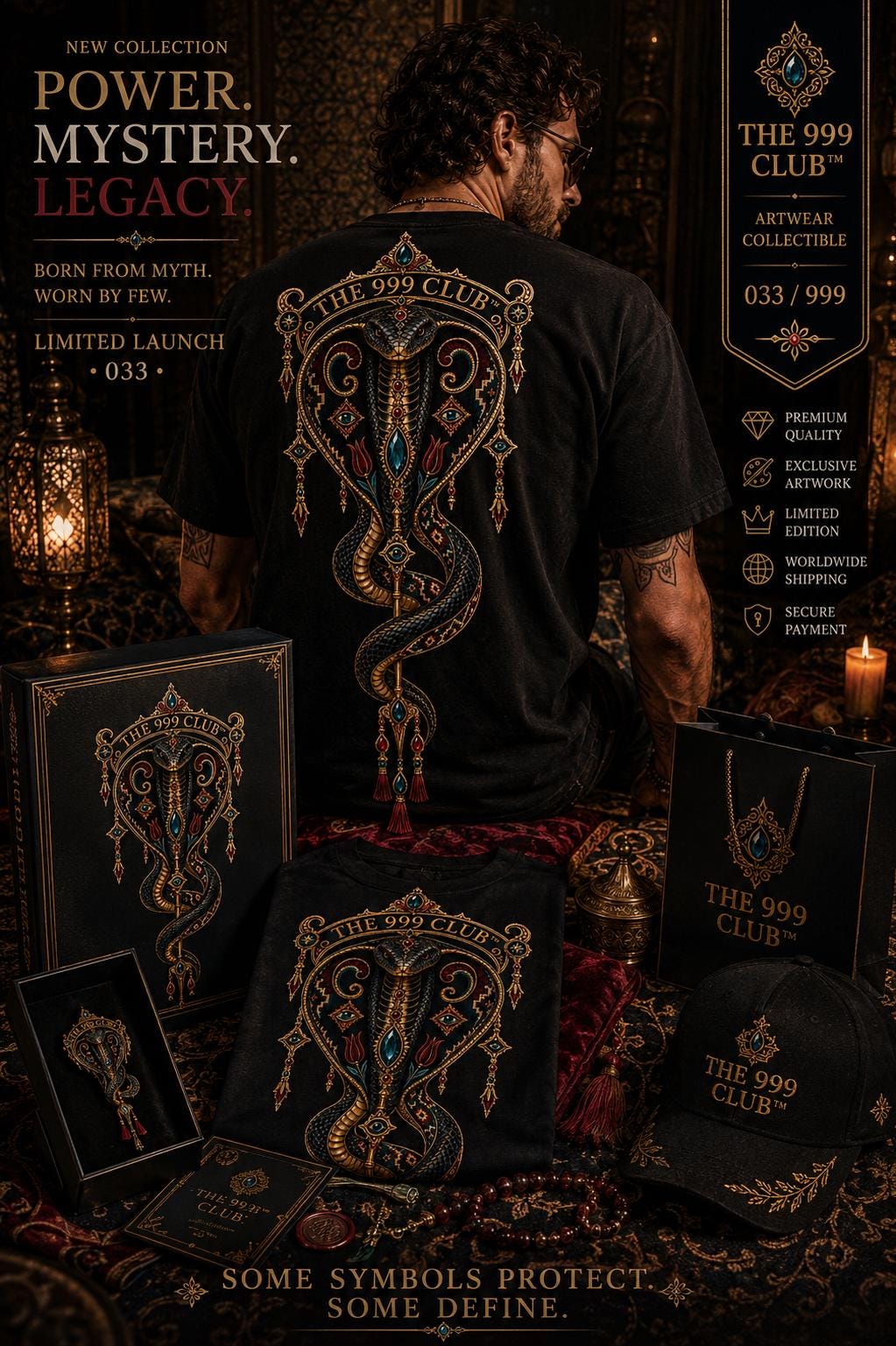 Cobra Snake Rug T-Shirt, Boho Animal Art, Anatolian Inspired Back Print Tee