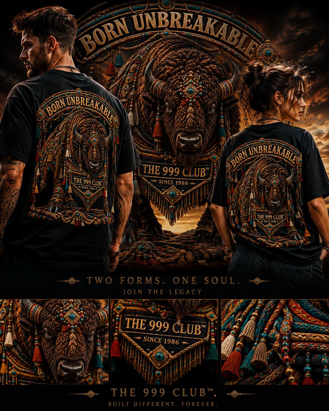 Bison Graphic Tee: Born Unbreakable, The 999 Club (Oversized Cotton)