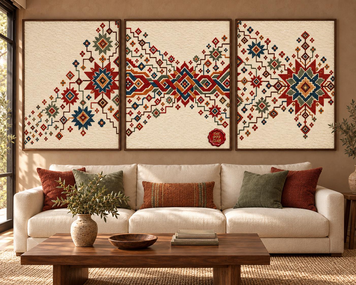 Carpet Rug Motif Wall Art Poster, Handcrafted Carpet Inspired Canvas Print, Traditional Textile Pattern, Boho Living Room Decor, Folk Art — THE 999 CLUB digital wall art
