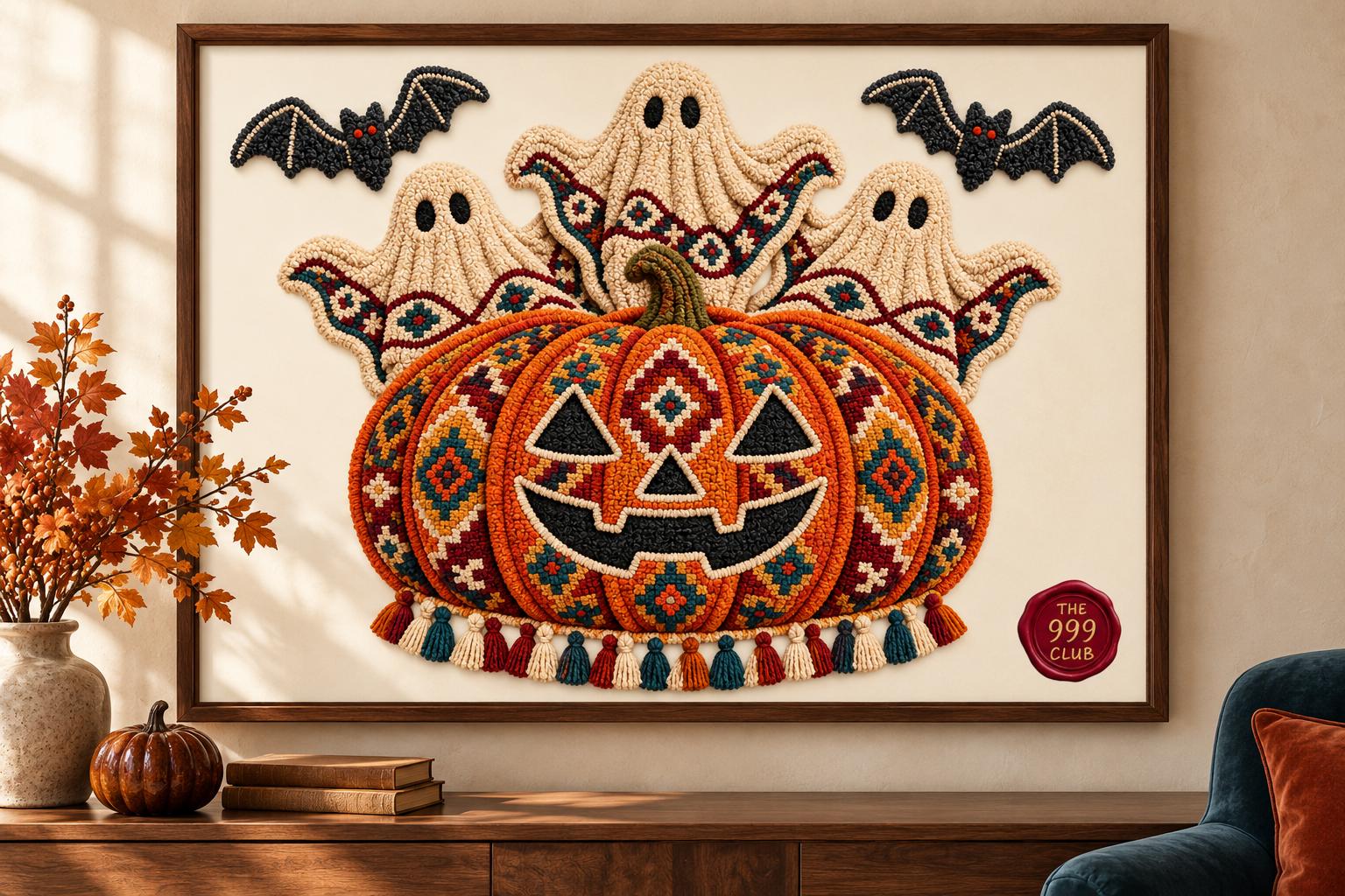 Halloween Poster, Carpet Motif Wall Art Print, Spooky Autumn Print, Seasonal Home Decor, Haunted House Wall Decor, Halloween Gift for Adults — THE 999 CLUB digital wall art