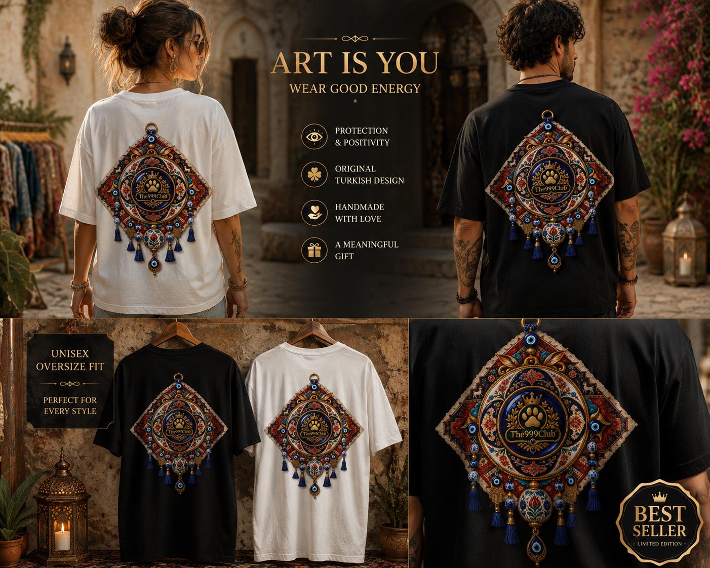 Unisex Oversize T-Shirt, Original Turkish Design, Botanical Back Print, Boho Art Tee
