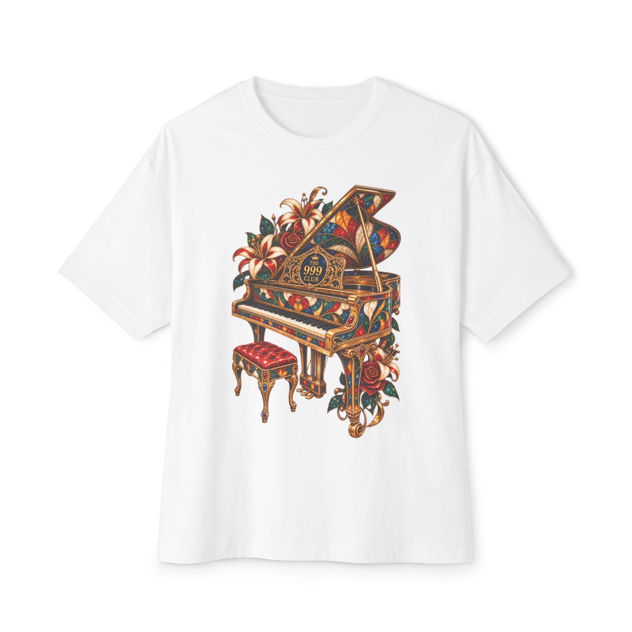 Floral Grand Piano illustration Tee | Music Instrument Graphic T-Shirt — original signature tees T-shirt design by THE 999 CLUB