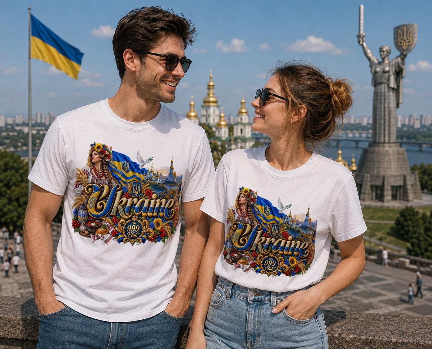Ukraine Folk Art T-Shirt: Sunflowers, Flag, Kyiv Motifs (Oversized Cotton Tee)