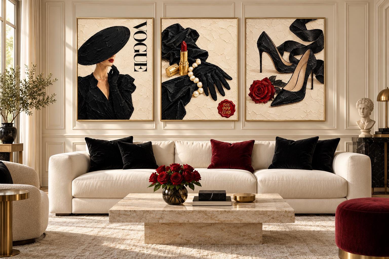 Elegant Hat Woman with Lipstick, Gloves, Heels, Handbag and Pearls Poster, Vintage Fashion Wall Art, Chic Home and Office Decor, Glamour Art — THE 999 CLUB digital wall art