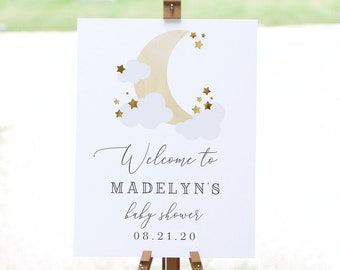 Love You to the Moon and Back Baby Shower Welcome Sign, Customizable Over the Moon Welcome Sign, Welcome Sign Instant Download [id:5312437]