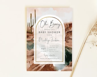 Customizable Desert Landscape Baby Shower Invitation Template, Cactus Baby Shower Digital Invite, Modern Boho Baby Shower  [id:10506586]